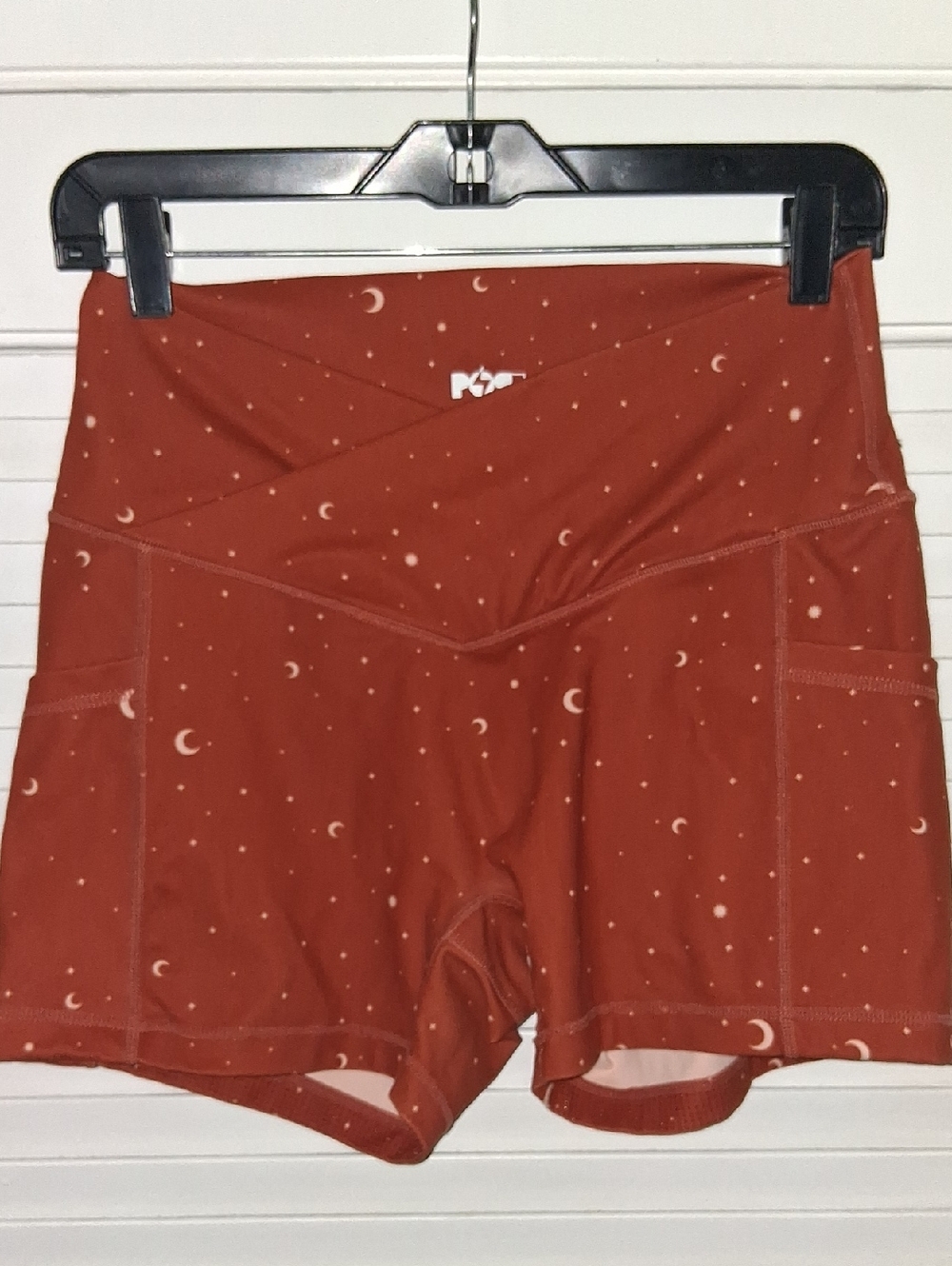 POPFLEX Large, Moon & Stars, Rusty Orange High-Rise Athletic Shorts